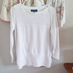 White Textured Long Sleeve Top
